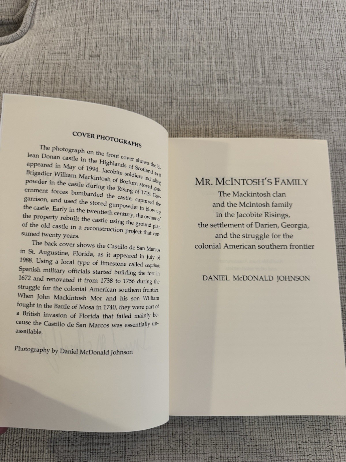 Signed Mr. McIntosh’s Family Daniel McDonald Johnson Georgia History PB