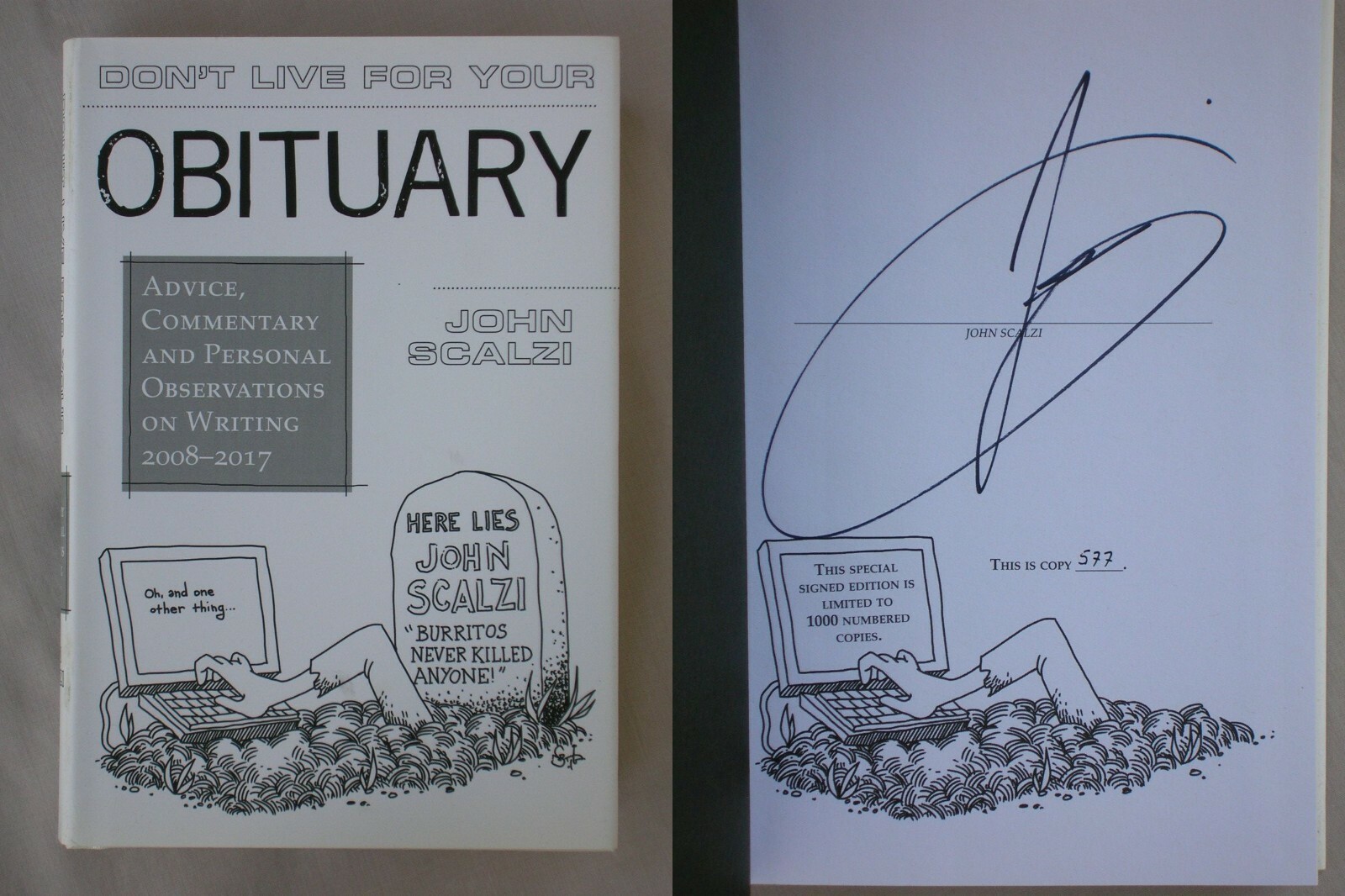 Signed #’d 1st Ed DON’T LIVE FOR YOUR OBITUARY 2008-2017 John Scalzi HC/DJ ESSAY