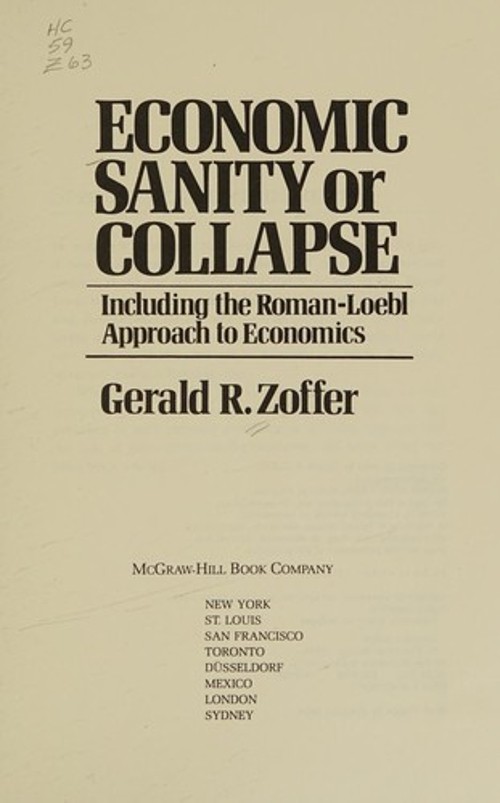 Economic Sanity – or Collapse Hardcover Gerald Zoffer