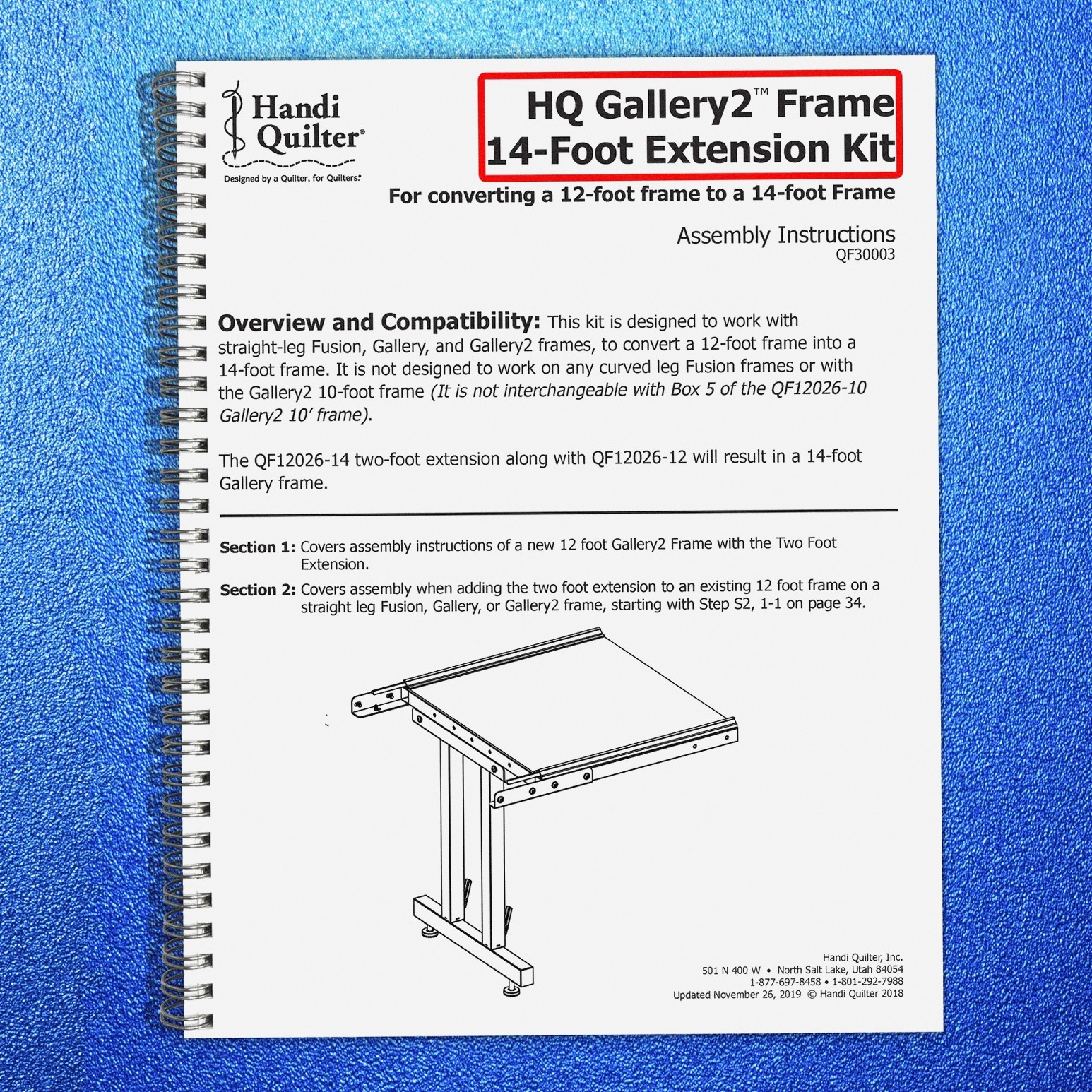 HANDI QUILTER Gallery2 Frame 14ft Ext Kit Assy Instruction Manual – COIL BOUND