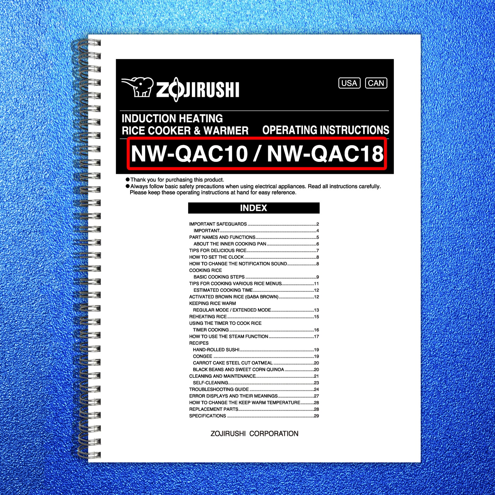 ZOJIRUSHI NW-QAC10 18 Induction Heating Rice Operating Instructions Manual