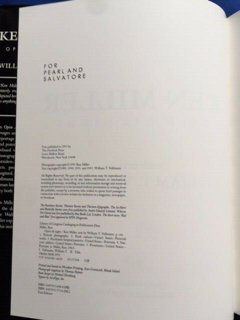OPEN ALL NIGHT – FIRST EDITION BY WILLIAM T. VOLLMANN & KEN MILLER