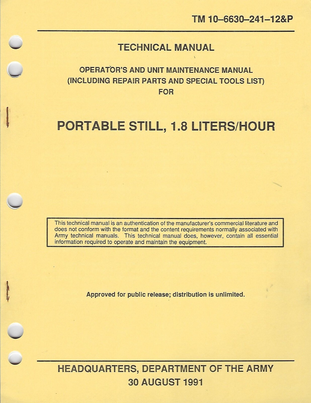 Historical book Portable Still, 1.8 Liters/Hour, Operator