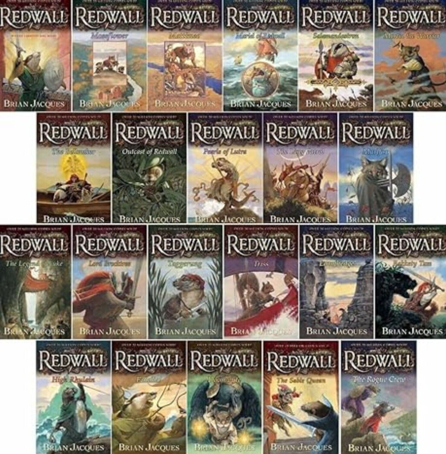 Complete Set Series – Lot of 22 Redwall Books by Brian Jacques YA Rogue Crew
